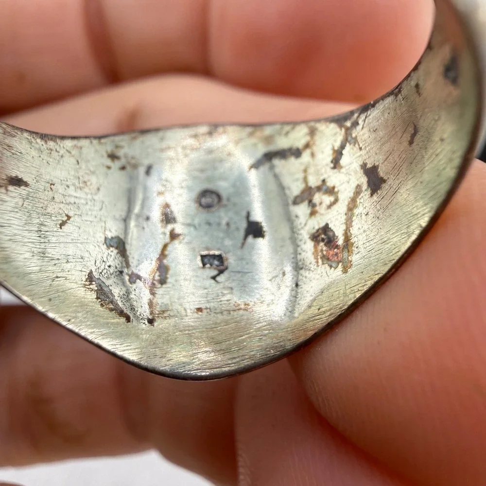 Vintage Abalone Ring Silver Tone Oval Green Blue Signet Sz 10.5 READ